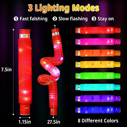 Glow Sticks Halloween Party Favors for Kids - 16 Pcs Light Up Pop Tubes Halloween Toys Glow in the Dark Party Supplies Halloween Gifts for Kids Goodie Bag Fillers, Christmas Stocking Stuffers for Kids