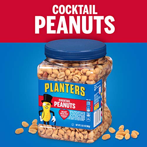 PLANTERS Salted Cocktail Peanuts, Party Snack, Plant-Based Protein, After School Snack, Roasted in Peanut Oil, Salted Nuts, Snack for Adults, Flavored with Sea Salt, Bulk Nuts, Kosher, 2.19lb (2 lb, 30z = 35 oz) Jar