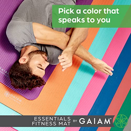 Gaiam Essentials Thick Yoga Mat Fitness & Exercise Mat with Easy-Cinch Carrier Strap, Navy, 72"L X 24"W X 2/5 Inch Thick, 10mm