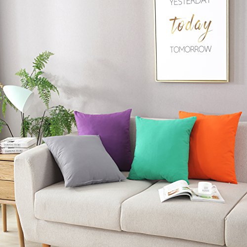 TAOSON Set of 2 Home Decorative 100% Cotton Canvas Square Throw Pillow Covers Cushion Case Solid Pillowcase with Hidden Zipper Closure Multiple Colors White 24 x 24 Inches 60x60cm