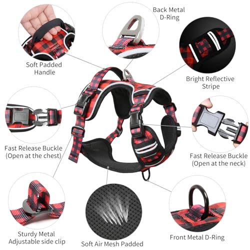 Timos Dog Harness, 3 Snap Buckles No-Pull Soft Padded Dog Vest with 2 Metal Leash Clips, Adjustable Reflective No Choke Pet Harness with Easy Control Handle for Small Dogs,Pale Pink,S