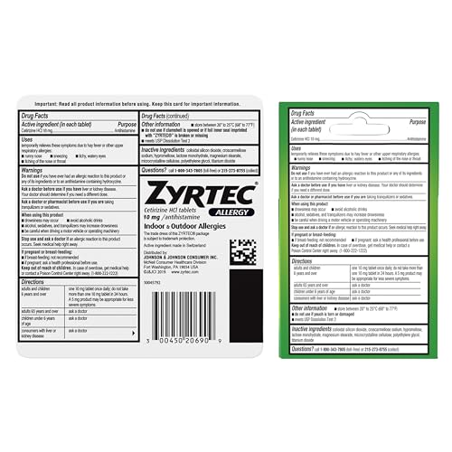 Zyrtec 24 Hour Allergy Relief Tablets, Indoor and Outdoor Allergy Medicine with 10 mg Cetirizine HCl per Antihistamine Tablet, Value Pack, 90 ct + 3 ct Travel Packs