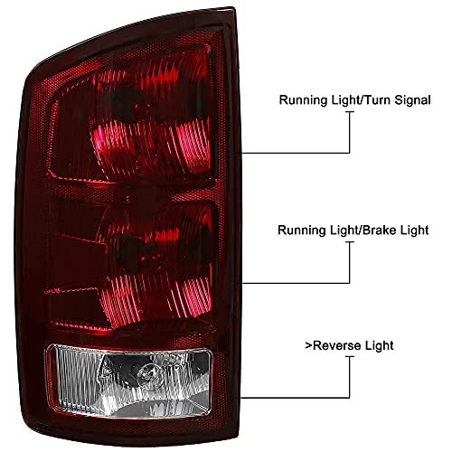 HECASA Tail Light Assembly w/Halogen Bulb Compatible with 2002-2006 Dodge Ram 1500/2003-2006 Dodge Ram 2500 3500 Tail Lamp Signal Brake Lamp Replacement for CH2801147 CH2800147 Pair&Dark Red