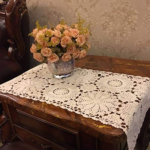 USTIDE White Floral Lace Crochet Tablecloths Cotton Rectangle Kitchen Tablecloth Party Wedding Table Covers 59x78inches