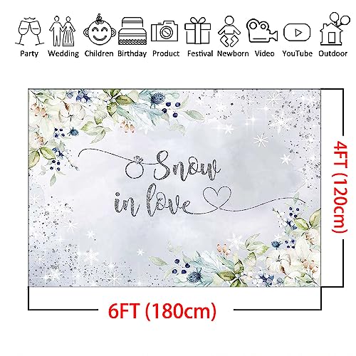 Mocsicka Snow in Love Backdrop Winter Wedding Miss to Mrs Bride Shower Decorations Bride to Be Wedding Engagement Party Cake Table Decorations Supplies (6x4ft)