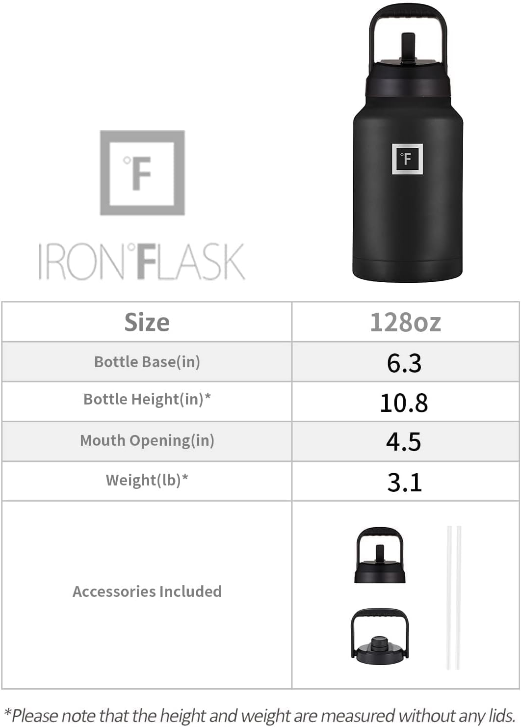 IRON °FLASK Sports Water Bottle - Gallon Series - 2 Lids (Straw and Spout), Leak Proof, Vacuum Insulated Stainless Steel, Double Walled, Thermo Mug, Metal Canteen Jug Growler - Day & Night, 128 Oz