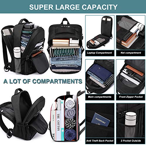 Extra Large Backpack for Men 50L,Water Resistant 17.3 inch Travel Laptop Backpack with USB Charging Port,TSA Friendly Big Business Anti Theft Computer Bag Work College School Bookbags Gifts,Black