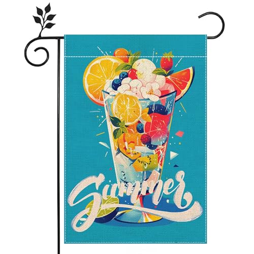 Summer Garden Flag, Fruits Drink Garden Flag, 12x18 Inch Double Sided Burlap, Yard Lawn Garden Flag, Outdoor Patio House Decoration