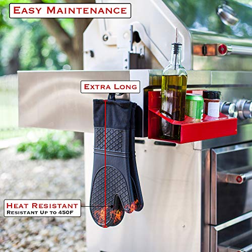 EHOMEA2Z Silicone Oven Mitts Pot Holders Heat Resistant Extra Long 2 Pcs Kitchen Cooking BBQ Black (14.5, Black)