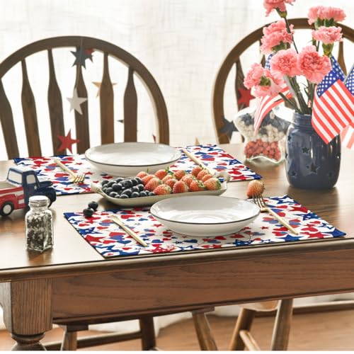 Artoid Mode Blue Red Stars Patriotic 4th of July Table Runner, Seasonal Kitchen Dining Table Decoration for Home Party Decor 13x48 Inch