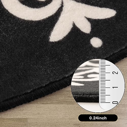 Carvapet 2' Small Round Area Rug Chic Boho Mandala Print Circle Rugs Non Slip Machine Washable Floor Mat Soft Throw Rug for Powder Room Entryway Bathroom Nursery Bedside Floor Decor Black Ivory