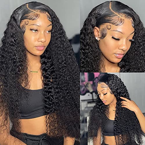 Deep wave Lace Front Wigs Human Hair Pre Plucked 180% Density 13x6 HD Transparent Brazilian Virgin Human Hair Wigs for Women Deep curly Wet and Wavy Lace Frontal wig Human Hair Natural Color