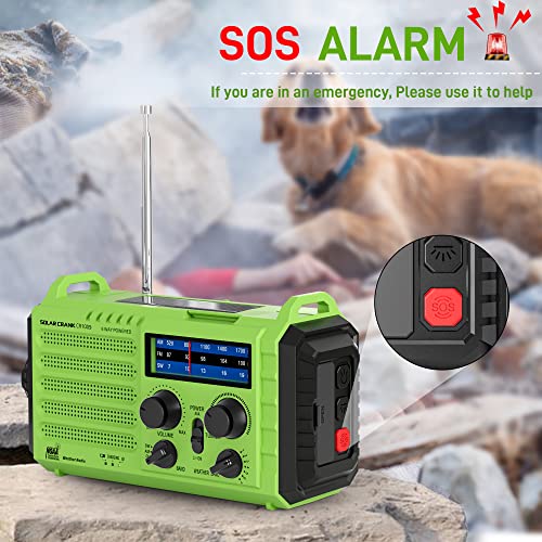 NOAA Emergency Weather Radio,5000mAh Weather Alert Radio,Solar Charging,Hand Crank & USB Charged,Portable AM/FM/SW Radio with Best Reception,Flashlight,Reading Lamp,SOS Alarm,for Home Outdoor(Green)