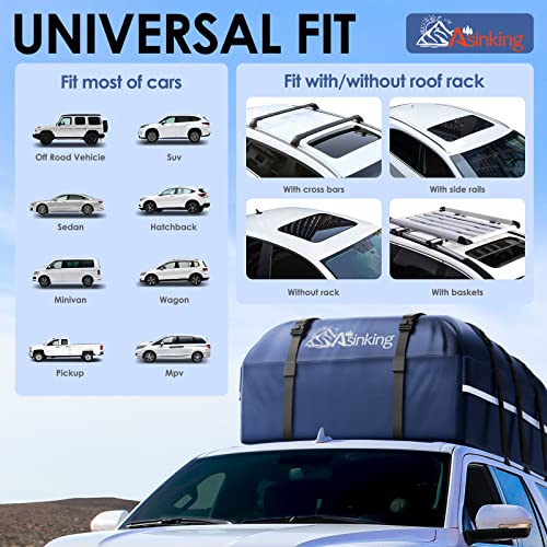 Car Rooftop Cargo Carrier Bag - Anti-Tear Waterproof 15 Cubic Ft Car Roof Top Carrier for All Vehicle with/Without Roof Rack, Including Lock, Non-Slip Mat, 6 Anti-Scratch Door Hooks, 2 Extra Straps