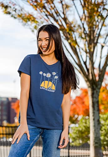 Life is Good Women's Crusher Graphic T-Shirt Towering Daisies Bike, Darkest Blue, X-Small