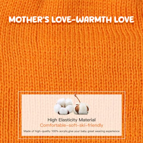 Baby Beanie Toddler Winter Hat Knit Ski Hat with Cute Embroidery Unicorn for Girls Boys 0-8 Years Orange