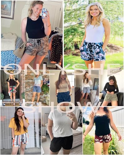 ONLYSHE Womens Summer Shorts Camo Print Casual Drawstring Lounge Short Shorts M