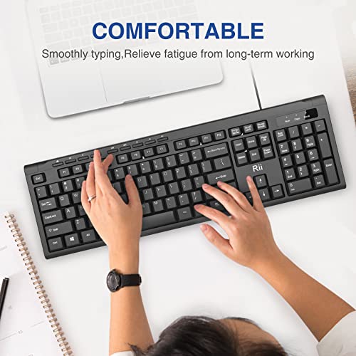 Rii RK907 Ultra-Slim Compact USB Wired Keyboard for Mac and PC,Windows 10/8 / 7 / Vista/XP (Black) (1PCS)