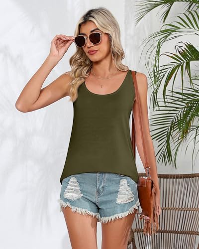 Huukeay 2 Pack Women Loose Fit Tank Tops, Racer Back Sleeveless Shirts, Casual Scoop Neck Plus Size Tank Top(Dark Gray, Lake Blue, Small)
