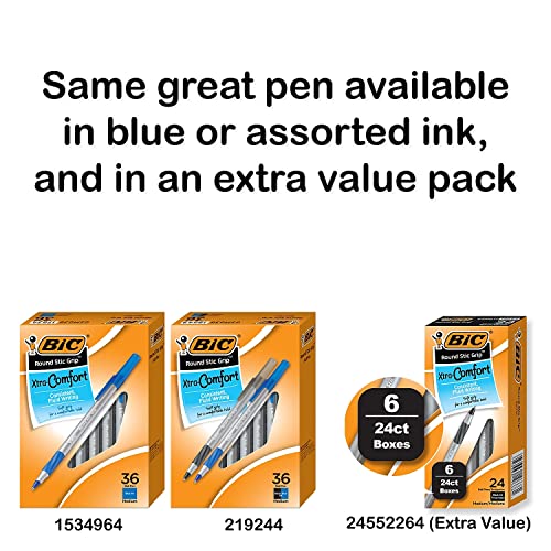 BIC Round Stic Grip Xtra Comfort Black Ballpoint Pens, Medium Point (1.2mm), 36-Count Pack, Perfect Writing Pens With Soft Grip for Superb Comfort and Control