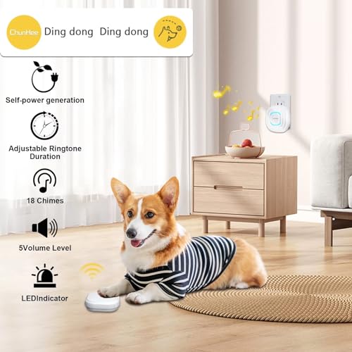 ChunHee Smart Dog Door Bell Wireless Puppy DoorBell for Potty Training, Dog Bells to Go Outside, Bell for Dogs to Ring to Go Potty Adjustable (0-110dB),1000FT Range, IP65, 55 Melodies [New 2024]
