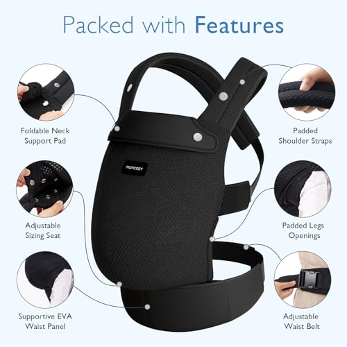 Momcozy Breathable Mesh Baby Carrier, Ergonomic and Lightweight Infant Carrier for 7-44lbs with Enhanced Lumbar Support, All Day Comfort for Hands-Free Parenting, Air Mesh-Black