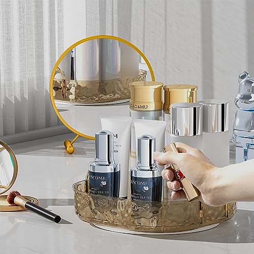 ZHIAI Rotating Makeup Organizer for Vanity, Perfume Organizer Large Bathroom Organizers and Storage, Skincare Organizers Lipstick Toiletry Spinning Holder Countertop 360 Spinning 1 Tier Amber