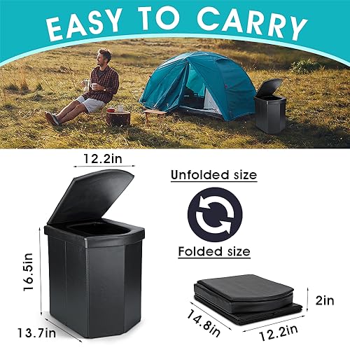 Portable Toilet for Adults, XL Portable Toilet for Camping, 16.5'' Camping Toilet with Lid, Camp Toilet with Handbag, Travel Potty for Camping, Hiking, RoadTrip, Car, Tent, Truck Drivers