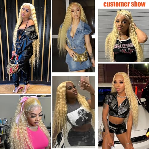613 Lace Front Wig Human Hair Deep Wave 18 Inch Blonde Wig Human Hair 16A 13x4 HD Blonde 613 Deep Wave Lace Front Wigs Curly Glueless Wig Pre Plucked 180% Density Blonde Frontal Wig Deep Wave 613 Wig