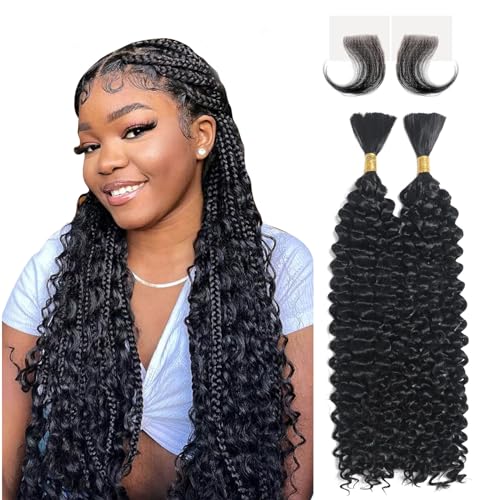 Langer 16A 4/27 Highlight Human Braiding Hair 18 Inch 150g Deep Wave Bulk Human Hair for Braiding No Weft 3 Bundles/Pack Ombre Brazilian Curly Human Hair Extensions for Braids Boho Braiding Hair