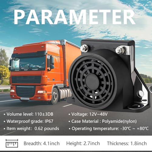 Car Back-up Alarm, 110dB 12V-48V DC Waterproof Industrial Heavy-Duty Backup Reverse Warning Alarm with Super Loud Beeper Tone for Truck Van Freight Car Lorry Heavy Vehicles banhao