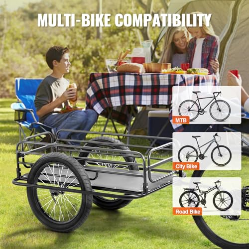 VEVOR Bike Cargo Trailer, 275 lbs Load Capacity, Heavy-Duty Bicycle Wagon Cart, Foldable Compact Storage & Quick Release with Universal Hitch, 20" Wheels, Fits Most Bike Wheels, Carbon Steel Frame