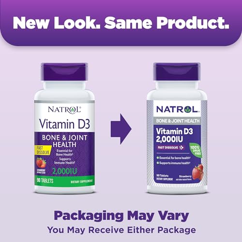 Natrol Vitamin D3 Tablets, Dietary Supplement, Bone & Joint Health, Support Your Immune Health, 2000 IU, 90 Count