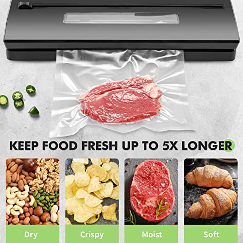 Toprime Vacuum Food Sealer Machine, 80kPa Powerful Sealing System Attached Roll Bag Cutter, Sous Vide Bag and Hose, Dry & Moist Food Modes for Seal a Meal