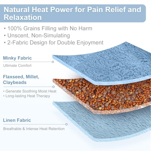 SuzziPad Microwave Heating Pad, 6.5x12” Reusable Moist Heating Pads for Cramps, Joint Pain Relief, Sore Muscle, Heat Pad for Shoulder, Knee, Abdominal and Back (Blue)