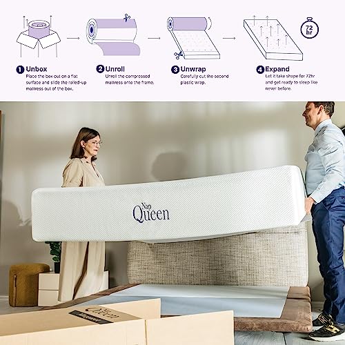 NapQueen 12 Inch Twin Size Mattress, Bamboo Charcoal Memory Foam Mattress, Bed in a Box, White