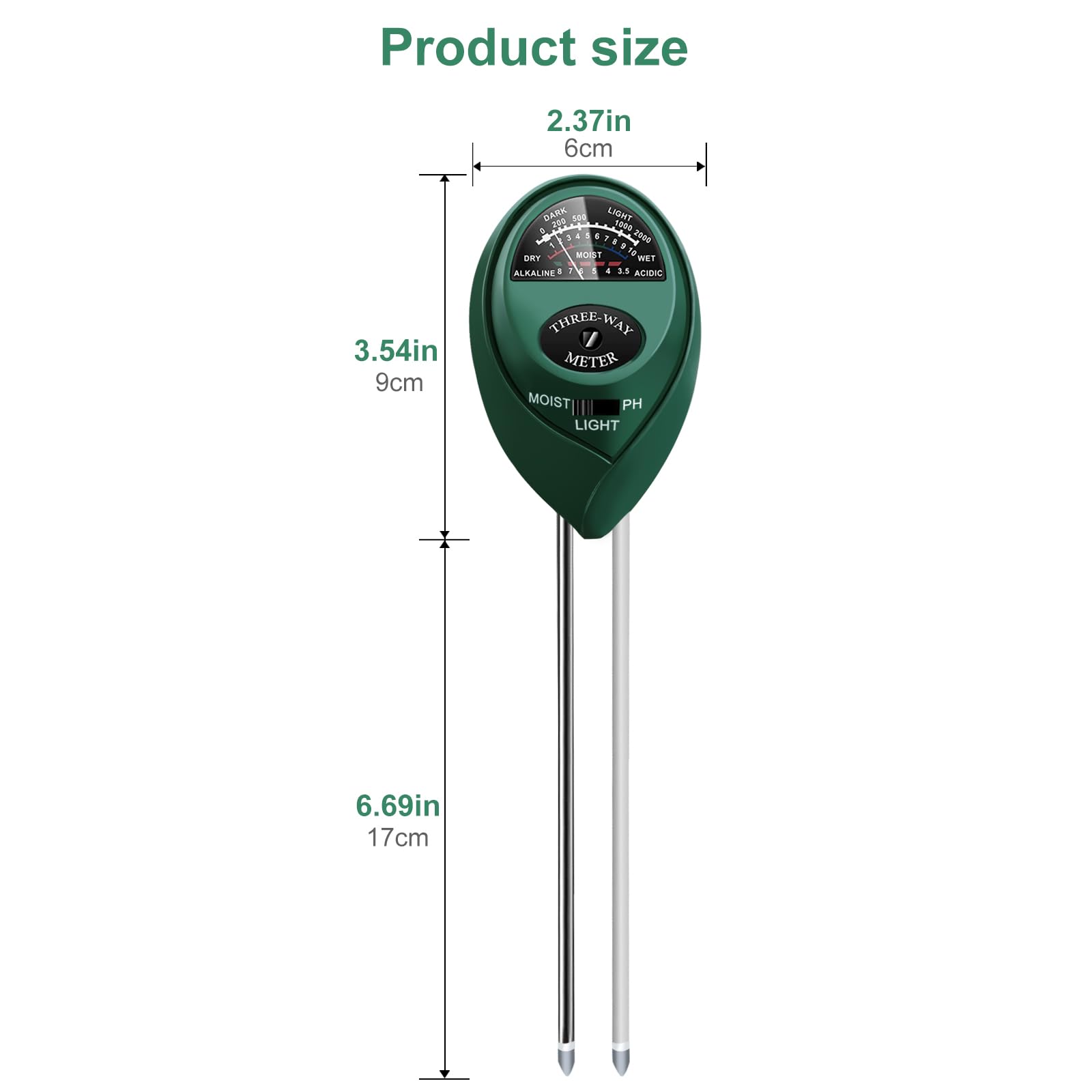Zoiydals Soil Tester 3-in-1 – Soil Moisture Meter, Light Sensor & Soil pH Tester – No Battery Needed – Plant Moisture & Water Monitor for Garden, Lawn, Farm, Indoor/Outdoor – Promote Healthy Growth