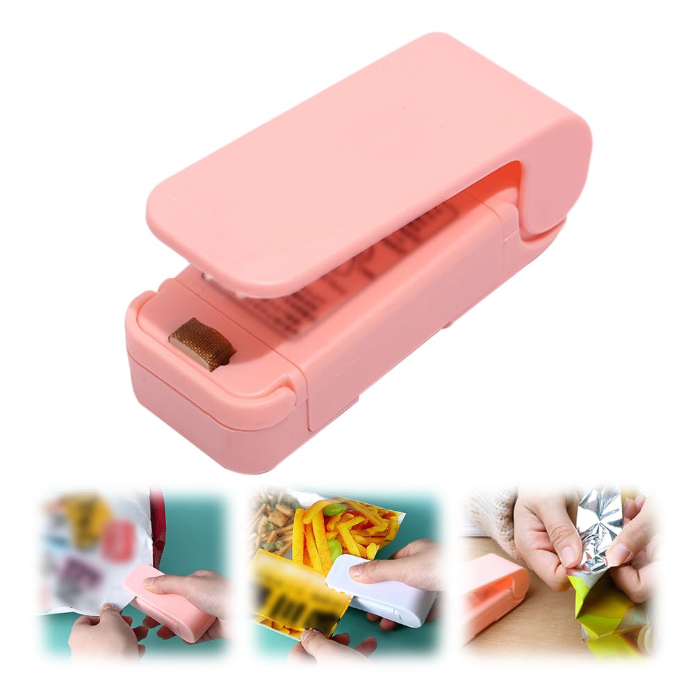 Portable Mini Sealing Machine, 2024 Upgraded Mini Bag Sealer, Portable Handheld Vacuum Food Sealer Bag Sealing Machine for Plastic Bags Snack Bags, 2 in 1 Bag Sealer Heat Seal Tool (Pink-1pcs)