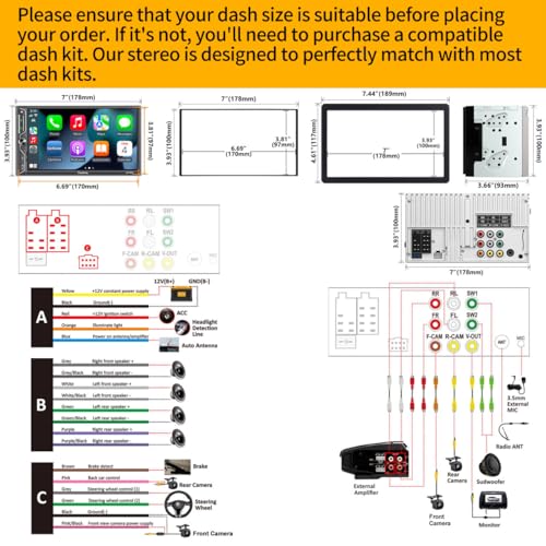 [QLED Screen Upgrade] Double Din Car Radio with Wireless Apple CarPlay and Android Auto, Bluetooth, 4.2-Channel Audio Output, MirrorLink, 7" HD QLED Touchscreen, Backup Camera, AM/FM Car Stereo