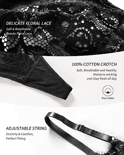 SHARICCA Lace G-String Thongs for Women Comfort Sexy Underwear Breathable T-back Thongs Panties Pack, 3P03,XS