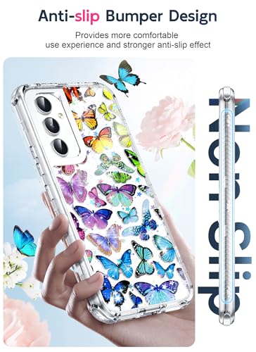 LeYi for Galaxy A54 5G Phone Case: A54 5G Case with Screen Protector and Bling Glitter Butterfly Design, Dual Layer Rugged PC Back & Soft TPU Shockproof Case for Women Girls, Blue