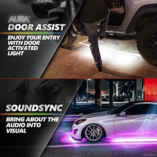 OPT7 Aura Pro Aluminum Underglow for Car Truck RV, Bluetooth APP Exterior Underbody Lighting Kit, Multi-Color Mode, Waterproof, Soundsync, Door Assist, iOS/Android Enable, Universal Fit, 4 PCS LED Bar