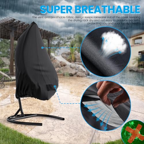Patio Swing Chair Cover, Mrrihand Waterproof Egg Chair Covers for Outdoor Furniture, Outdoor Windproof Swing Egg Chair Covers with Zipper & Drawstring (74.8”H X 45.3”W, Black)