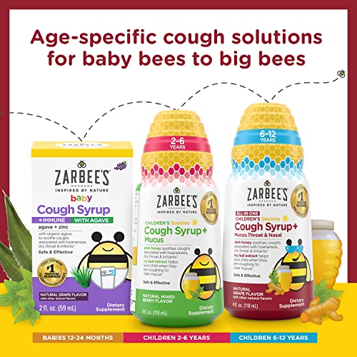 Zarbee's Kids All-in-One Day/Night Cough Value Pack for Children 6-12 with Dark Honey, Turmeric, B-Vitamins & Zinc, 1 Pediatrician Recommended, Drug & Alcohol-Free, Grape Flavor, 4FL Oz (Pack of 2)