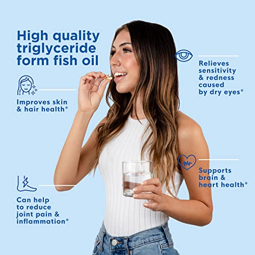 Triglyceride Omega 3 Fish Oil for Dry Eyes, Joint, Heart, and Brain Health - High EPA & DHA Omega-3 Fatty Acids - Lemon Flavor - 60 Softgels - 30 Day Supply