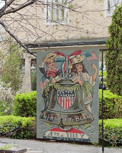 4th of July Garden Flag 12 x 18 Double Sided- American Liberty Bell & Patriotic Children, Celebratory Outdoor Decor for Independence & Memorial Day Festivities