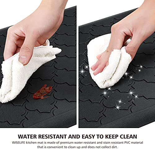 WISELIFE Kitchen Mat Cushioned Anti Fatigue Floor Mat,17.3"x28", Thick Non Slip Waterproof Kitchen Rugs and Mats,Heavy Duty Foam Standing Mat for Kitchen,Floor,Home,Desk,Sink,Laundry (Black,17.3"x28")