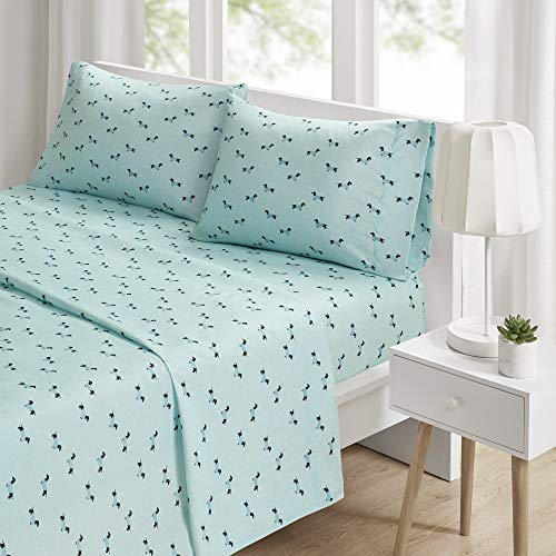 Intelligent Design Microfiber Cozy Bed Sheet Set, Modern All Season Bedding & Pillowcases, Premium 14" Elastic Pocket Fits up to 16" Mattress, Twin Aqua Dogs 3 Piece
