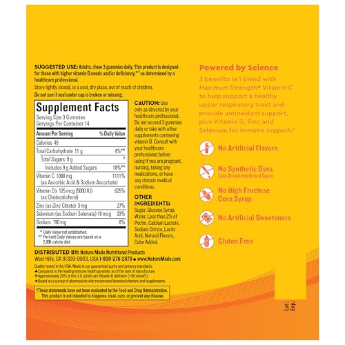 Nature Made Wellblends ImmuneMAX Gummies, Vitamin C 1000mg + Zinc, Selenium, & Vitamin D3 5000 IU, Immune Support Supplement, 42 Gummies