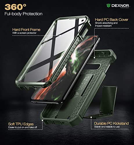 Dexnor for Samsung Galaxy S10e Case, [Built in Screen Protector and Kickstand] Heavy Duty Military Grade Protection Shockproof Protective Cover for Samsung Galaxy S10e (Army Green)